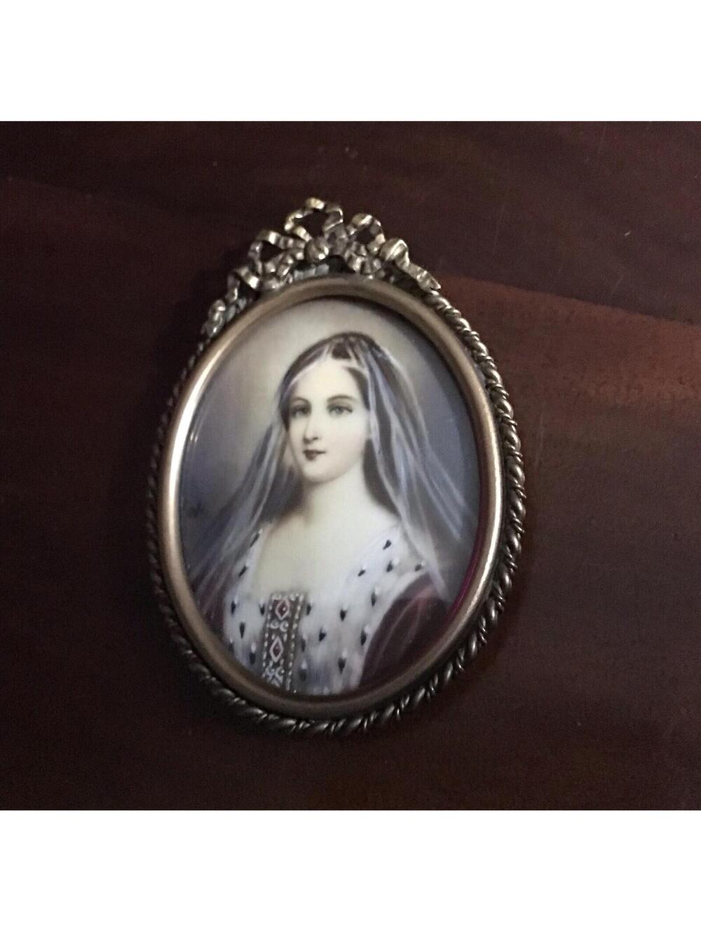 Antique Miniature Portrait Painting Victorian | Gilt Brass Frame Artist Signed